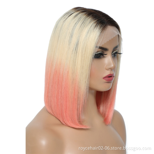 T1b/613/pink Hair Wigs, Wholesale Dye Color Indian Virgin Human Hair With Lace Front Bob Wig